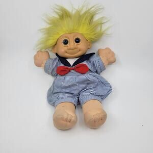 Vintage Russ Berrie Blue SAILOR Boy TROLL KIDZ Soft Body DOLL Blue Eyes